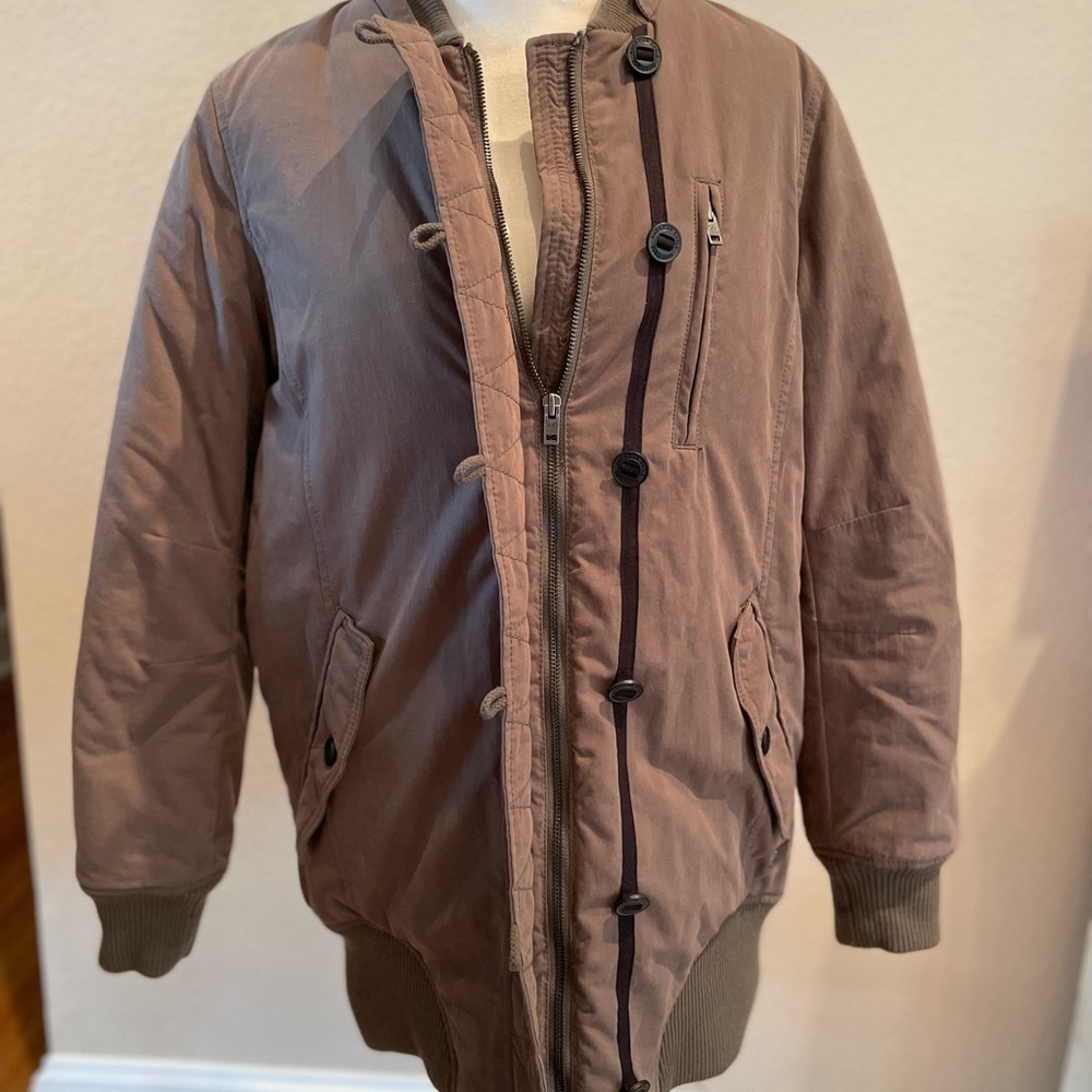 Men’s AE Brown Puffer Bomber Jacket with Stand-Up Collar and Ribbed Cuffs